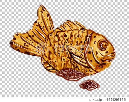 水彩插畫，描繪了新鮮出爐的美味日式紅豆餡甜點。 131896136