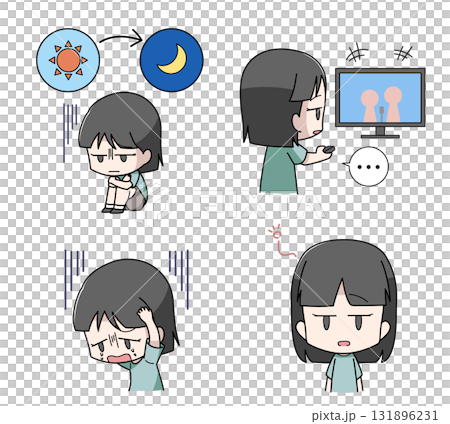 憂鬱症精神症狀的 4 幅插圖 - 女孩 131896231