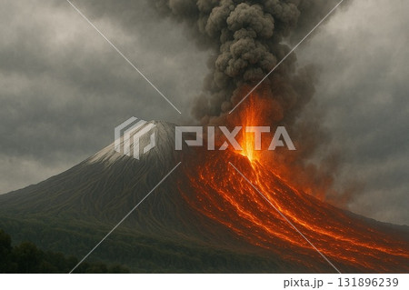 噴火する富士山 131896239