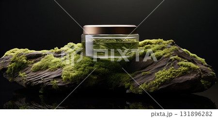 Eco-Friendly Cosmetic Jar in Natural Setting. Generative ai Eco-Friendly Cosmetic Jar in Natural Setting. Generative ai 131896282