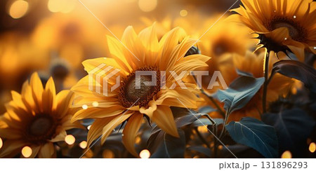 Sunflowers Basking in Golden Light. Generative ai Sunflowers Basking in Golden Light. Generative ai 131896293