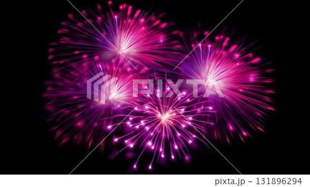 Spectacular Pink Fireworks Display in Night Sky. Generative ai 131896294