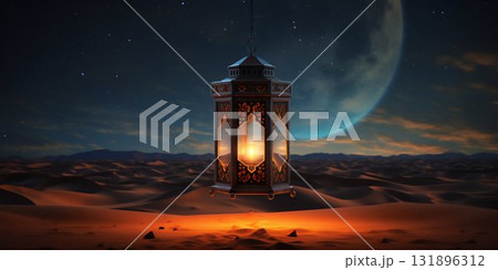 Traditional Lantern Lighting Up the Desert Night. Generative ai Traditional Lantern Lighting Up the Desert Night. Generative ai 131896312