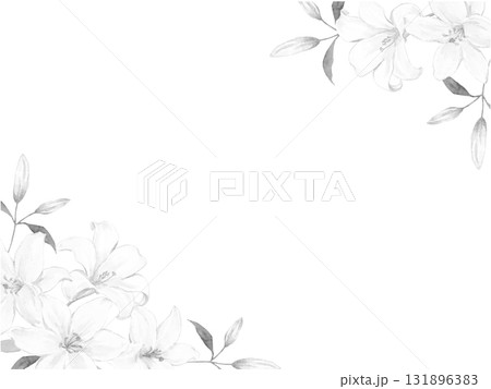 ユリの花のフレーム　モノクロイラスト 131896383