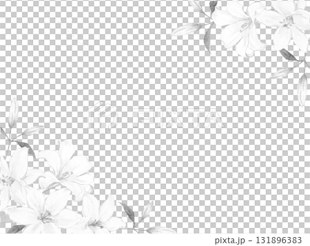 ユリの花のフレーム　モノクロイラスト 131896383