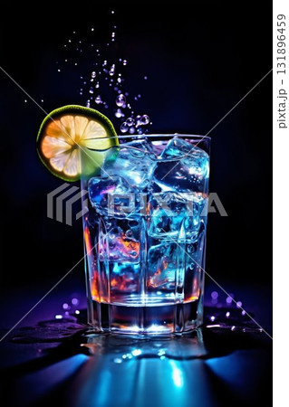 Vibrant Gin Tonic Cocktail with Lemon and Ice. Generative ai 131896459