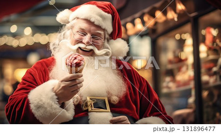 Santa Claus Savoring Holiday Treats. Generative ai 131896477