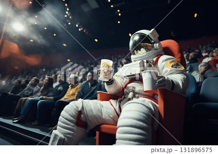 Astronaut Enjoying Movie Time: A Cosmic Cinema Experience. Generative ai 131896575