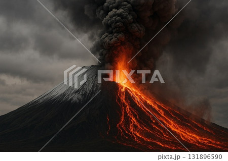 噴火する富士山 131896590