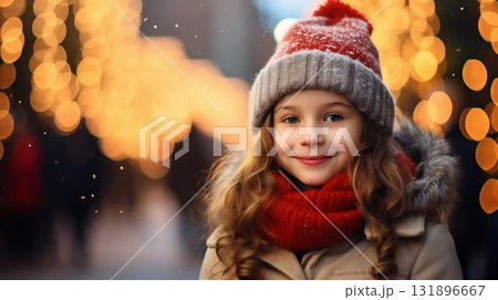 Winter Joy: Smiling Child in Festive Atmosphere. Generative ai Winter Joy: Smiling Child in Festive Atmosphere. Generative ai 131896667