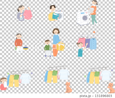 洗濯をする人々のイラストセット 131896803