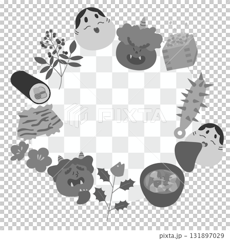 節分插圖框架圓形單色 節分插圖框架圓形單色 131897029