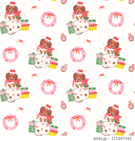 Cute Christmas Seamless Pattern Dachshund Dog Snowman Sausage Dog Festive Repeat Wallpaper Hand Drawn Background Cute Christmas Seamless Pattern Dachshund Dog Snowman Sausage Dog Festive Repeat Wallpaper Hand Drawn Background 131897342