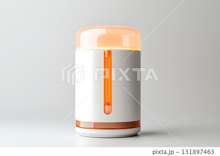Modern Minimalist Design of a White and Orange Kitchen Appliance with Soft Light 131897463