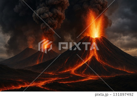 噴火する火山 131897492