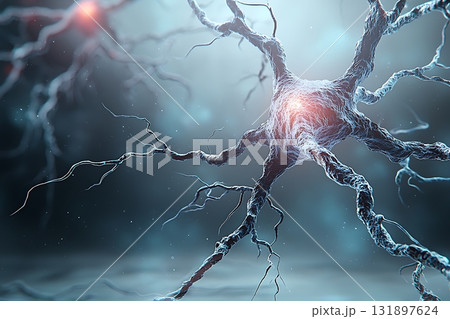 Intricate Neuron Structure with Glowing Synapses in a Sci-Fi Inspired Background Intricate Neuron Structure with Glowing Synapses in a Sci-Fi Inspired Background 131897624