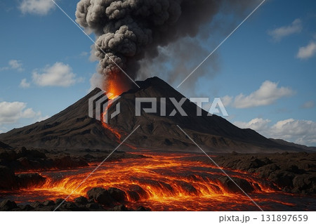 噴火する火山 131897659