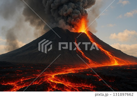 噴火する火山 131897662