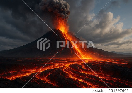 噴火する火山 131897665