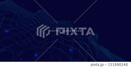 Technology futuristic grid wave lines on dark background with lighting effect. Technology futuristic grid wave lines on dark background with lighting effect. 131898148