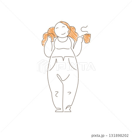 Minimalist Line Art Woman Eating Sandwich And Drinking Coffee In Relaxed Pose Vector Minimalist Line Art Woman Eating Sandwich And Drinking Coffee In Relaxed Pose Vector 131898202