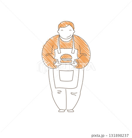 Minimalist Line Art Waiter Holding Tray With Burger In Uniform Vector Illustration Minimalist Line Art Waiter Holding Tray With Burger In Uniform Vector Illustration 131898237