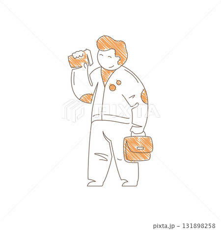 Minimalist Line Art Man Drinking Coffee With Shoulder Bag Vector Illustration 131898258