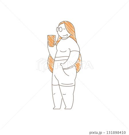 Minimalist Line Art Woman Wearing Glasses Drinking Coffee With Hand In Pocket Vector Minimalist Line Art Woman Wearing Glasses Drinking Coffee With Hand In Pocket Vector 131898410