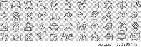 ベクターでモノクロの福利厚生に関する線画アイコンセット 131898445