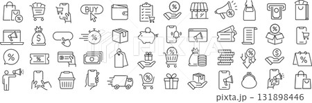 ベクターでモノクロの買い物に関する線画アイコンセット 131898446