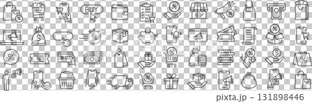 ベクターでモノクロの買い物に関する線画アイコンセット 131898446