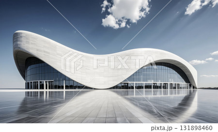 3d rendering of modern streamlined buildings and empty concrete floors 3d rendering of modern streamlined buildings and empty concrete floors 131898460