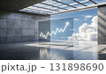 The ascending line graph of the glass screen panel on the floor of the concrete building 131898690