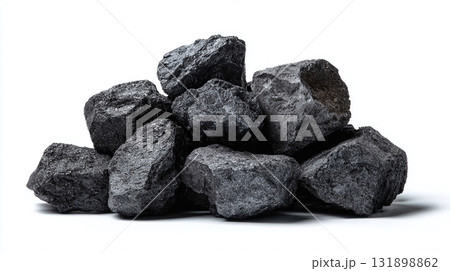 Pile of Coal: Raw Energy Source,  Fuel for Power, Industrial Material, Carbon-Rich Deposit, Mining Resource,  Fossil Fuel on a White Backdrop 131898862