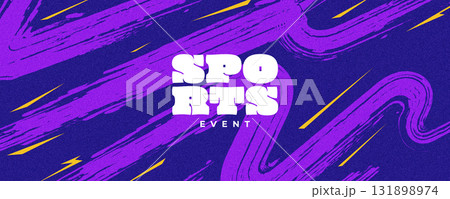 Creative and Vibrant Sport Banner Design with Wavy Brush Lines and Sharp Yellow Objects. Background for Celebration, Ads, Sport, Branding, Card, cover, or Poster Design 131898974
