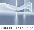 Curved glass-textured wall facade, minimalist space, car advertising background 131899078