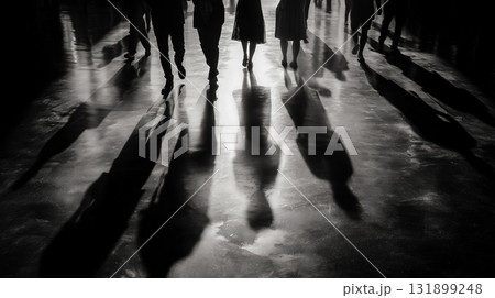 光と影の中を歩く群像 131899248