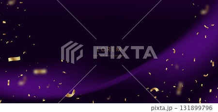 Luxury purple curve ray on dark red background with gold confetti. Luxury purple curve ray on dark red background with gold confetti. 131899796