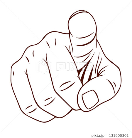 Coloring comic finger points at viewer. Uncle sam hand in pop art style. Business concept illustration. Man show forefinger. Human arm in vintage retro design. 131900301