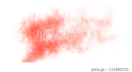 Red smoke texture on transparent background, horizontal flow of dense swirling cloud with soft gradient and realistic structure for visuals and overlays 131900723