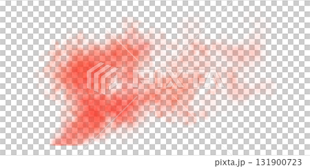 Red smoke texture on transparent background, horizontal flow of dense swirling cloud with soft gradient and realistic structure for visuals and overlays 131900723