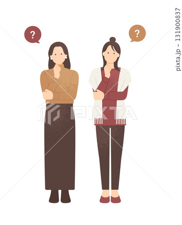 秋冬ファッションの女の子 悩んでいる友人・同僚の全身立ち姿 ベクターイラスト素材 131900837