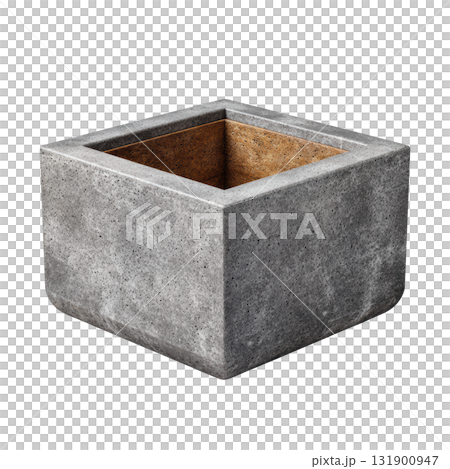 Ultrarealistic Concrete Planter with Square Shape and Empty Interior for Modern Decor and Garden Design Ideas 131900947
