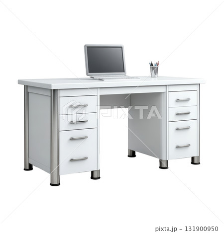 Modern Compact Desk with Organizer and Laptop on Top in Bright Workspace Environment 131900950