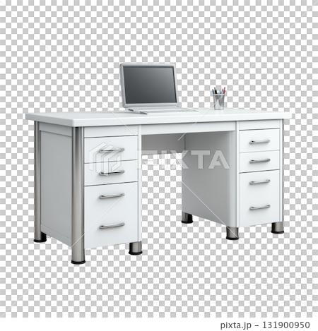Modern Compact Desk with Organizer and Laptop on Top in Bright Workspace Environment 131900950
