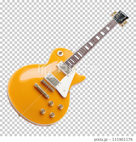 Vibrant Yellow Electric Guitar with Classic Design Featuring Glossy Finish and Bright Hardware Details 131901176