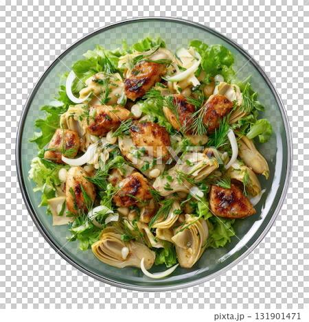 Fresh Salad with Marinated Artichoke Hearts, Frisee Lettuce, Shaved Fennel, Citrus Segments, and Vinaigrette Pearls Fresh Salad with Marinated Artichoke Hearts, Frisee Lettuce, Shaved Fennel, Citrus Segments, and Vinaigrette Pearls 131901471