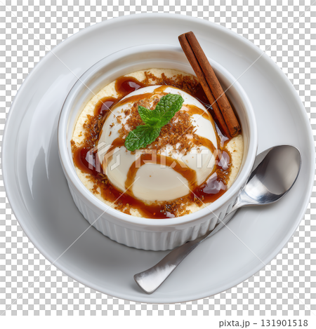 Silky Clove Cream Dessert with Maple Drizzle and Candied Apple Zest in Small Mold 131901518