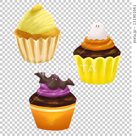 Colorful Halloween cupcake illustration set 131901661