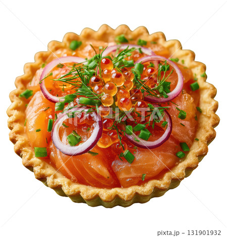 Delicious Smoked Salmon Tartlet with Creamy Mousse and Fresh Dill Garnish on a Crispy Cracker Base Delicious Smoked Salmon Tartlet with Creamy Mousse and Fresh Dill Garnish on a Crispy Cracker Base 131901932